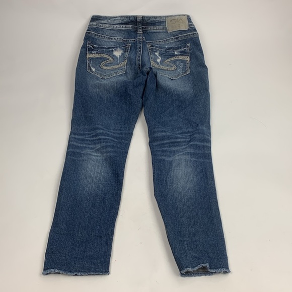 Silver Jeans Suki Skinny Crop Size 27 Stretch Distressed Raw hem Built Free - Picture 2 of 15
